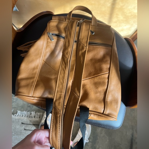 Fringed Leather Concho Backpack - Carmel - Picture 7 of 8